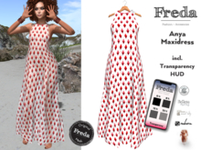 "Freda" Anya Maxidress Rhombus White Red Beige, High Cut Long Sheer Chiffon Summer Dress, Back Slit, Transparency HUD