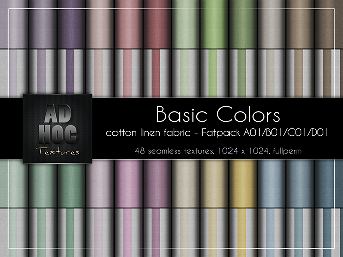 AD HOC - BASIC COLORS - Fatpack A01-B01-C01-D01 - Cotton Linen Fabric (unicolor & stripes)