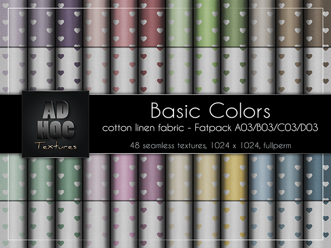 AD HOC - BASIC COLORS - Fatpack A03-B03-C03-D03 - Cotton Linen Fabric (hearts)
