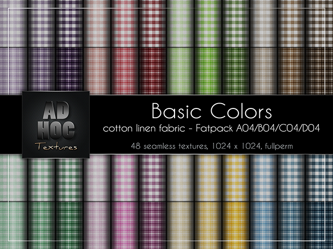AD HOC - BASIC COLORS - Fatpack A04-B04-C04-D04 - Cotton Linen Fabric (plaid)