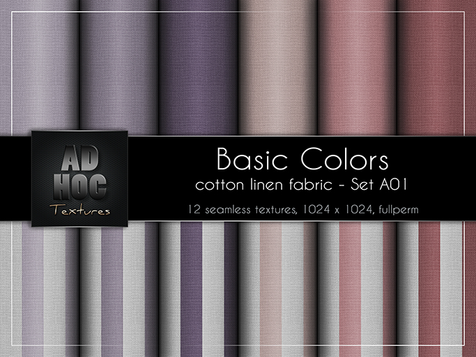AD HOC - BASIC COLORS - Set A01 - Cotton Linen Fabric (unicolor & stripes)