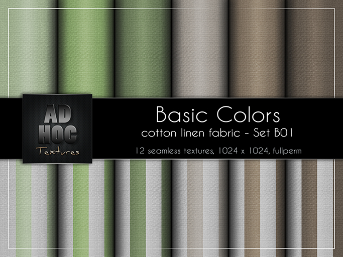 AD HOC - BASIC COLORS - Set B01 - Cotton Linen Fabric (unicolor & stripes)
