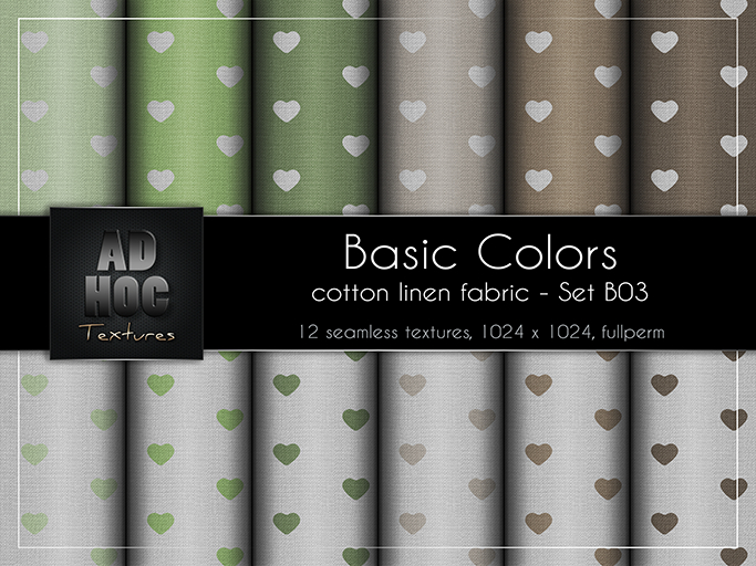AD HOC - BASIC COLORS - Set B03 - Cotton Linen Fabric (hearts)