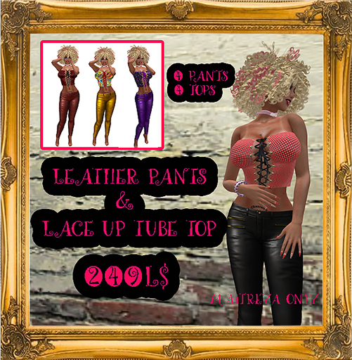 Leather Pants & Lace up Tube Top  