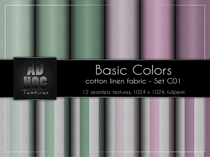 AD HOC - BASIC COLORS - Set C01 - Cotton Linen Fabric (unicolor & stripes)
