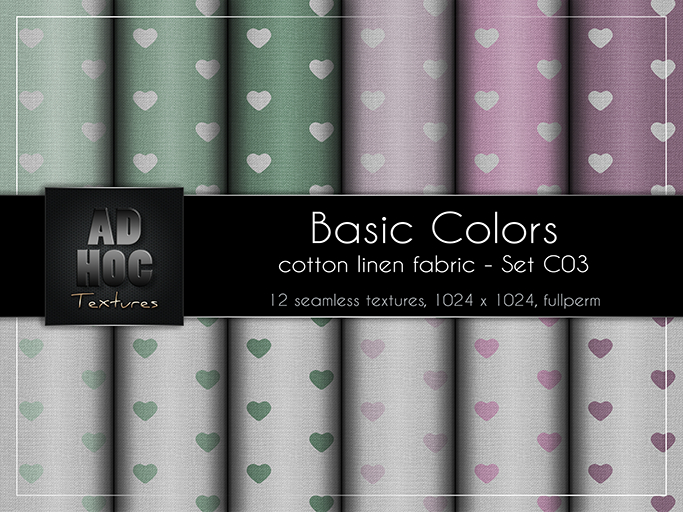 AD HOC - BASIC COLORS - Set C03 - Cotton Linen Fabric (hearts)