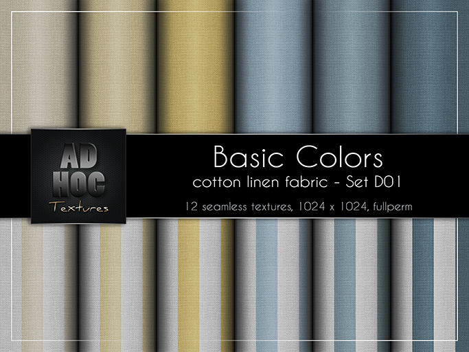 AD HOC - BASIC COLORS - Set D01 - Cotton Linen Fabric (unicolor & stripes)