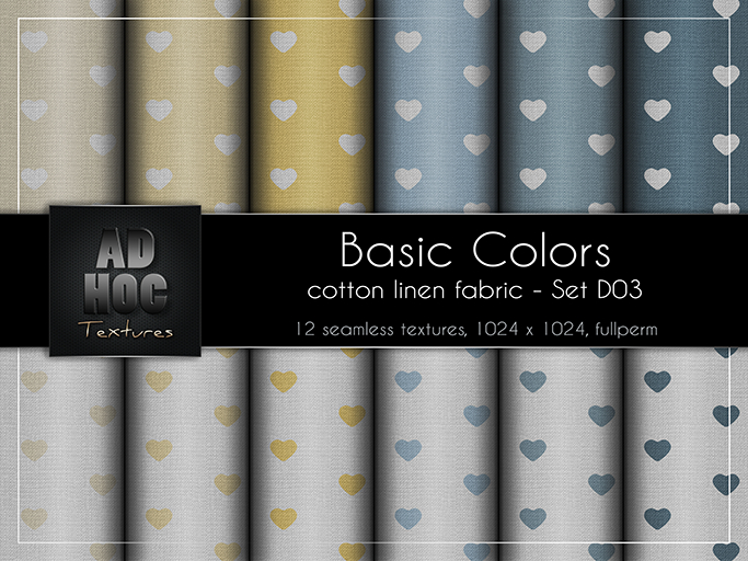 AD HOC - BASIC COLORS - Set D03 - Cotton Linen Fabric (hearts)