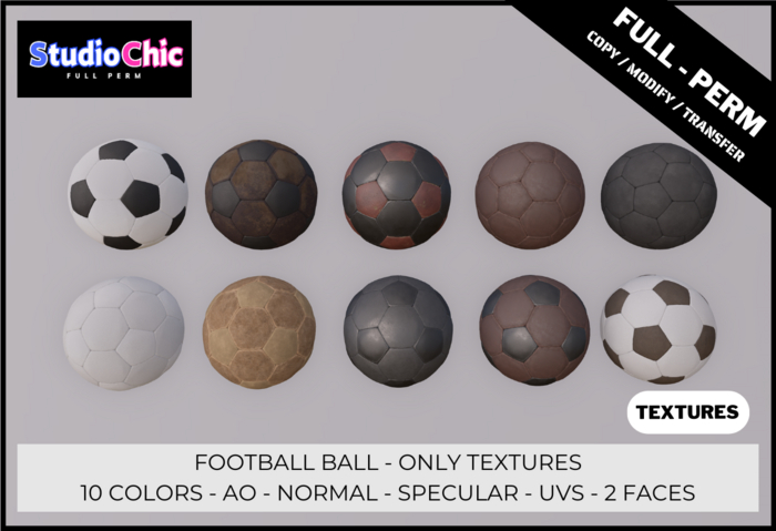 FOOTBALL BALL 10 TEXTURES PACK FULL PERM - CHECK DESCRIPTIONS TO FIND THE MESH - HIGH QUALITY LEATHER TEXTURES