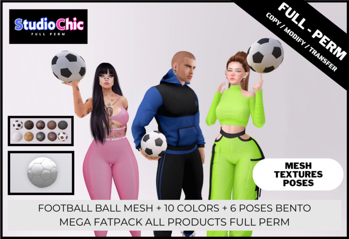 FOOTBALL BALL MEGA FATPACK FULL PERM - MESH + TEXTURES + BENTO POSES - ALL FULL PERM