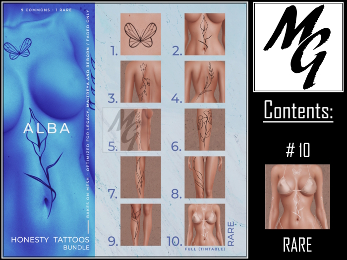 10. ALBA - Honesty Tattoos Bundle - (Tintable) RARE