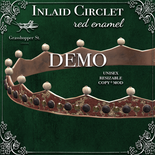 Grasshopper St Inlaid Circlet Red Enamel DEMO