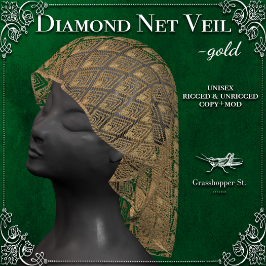 Grasshopper St Diamond Net Veil Gold