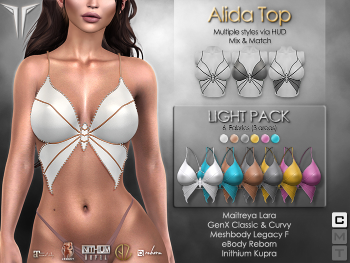 **RE** Alida Top Light Pack - 6 Colors - Maitreya, GenX, Meshbody, eBODY, Kupra