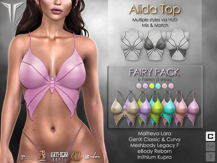 **RE** Alida Top Fairy Pack - 6 Colors - Maitreya, GenX, Meshbody, eBODY, Kupra