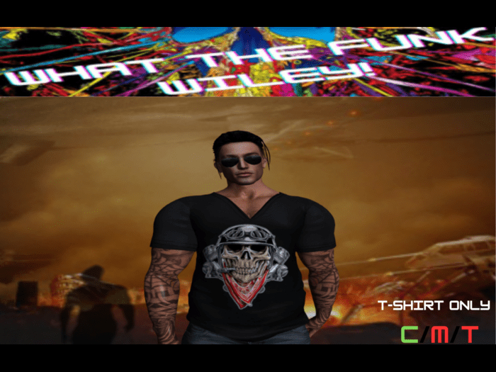 WTFW~  MESH MENS SKULL V NECK TEE MEN- BLACK