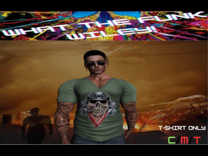 WTFW~  MESH MENS SKULL V NECK TEE MEN- GREEN