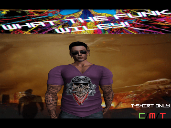 WTFW~  MESH MENS SKULL V NECK TEE - PURPLE