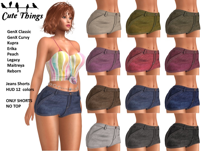 [CT] Jeans Shorts HUD 12 colors - Genx Classic/Curvy, Maitreya/Petit, Legacy/Perky, Kupra/UPS, Erika, Peach, Reborn DEMO