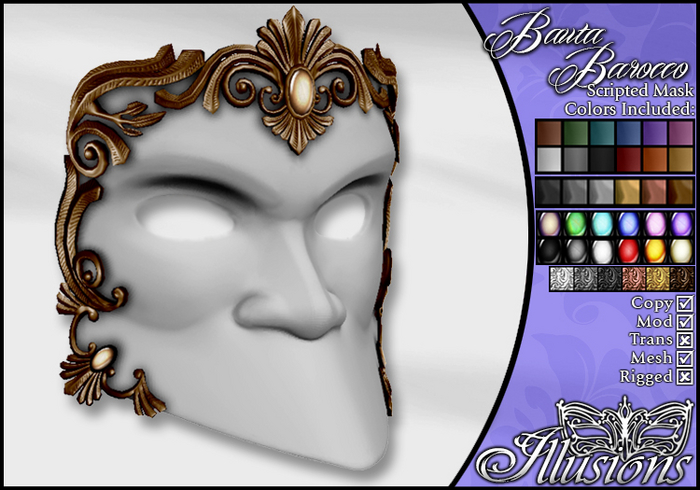 *~*Illusions*~* Bauta Barocco Masquerade Mask