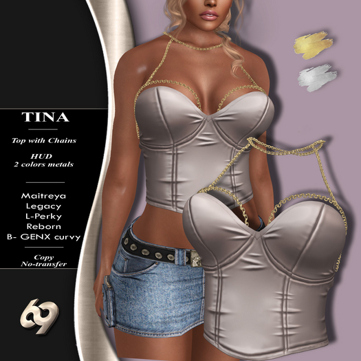 [69] Tina ~ Top with Chain / HUD [add] beige