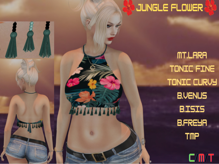 WTFW ~ WOMENS JUNGLE FLOWER HALTER TOP MESH