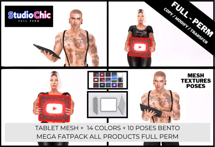 TABLET MEGA FATPACK  FULL PERM - MESH + 10 BENTO POSES + 14 COLOR TEXTURES