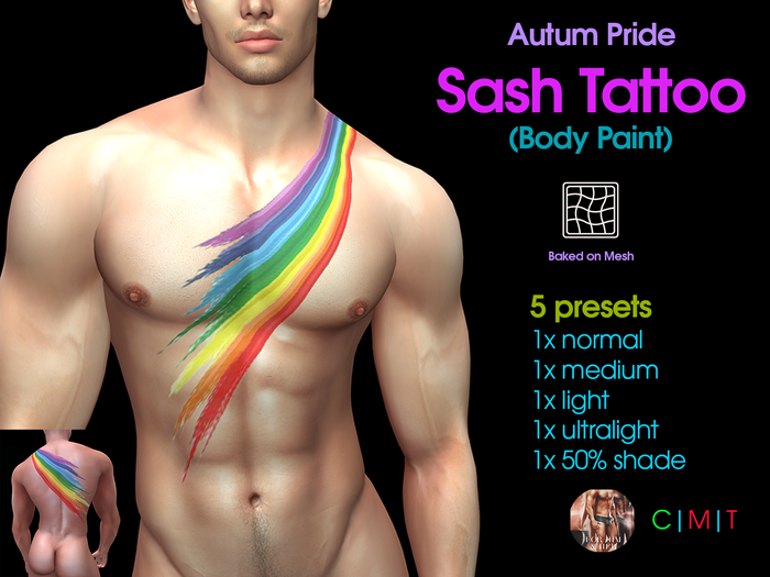 Autum - Pride Sash Body Paint Tattoo 