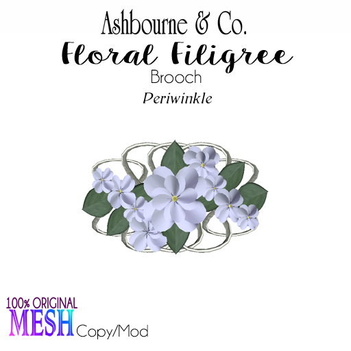 A & Co. Periwinkle Floral Filigree Brooch