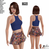 FLOWER SKIRT AND CROPPED TOP,MESH BODY