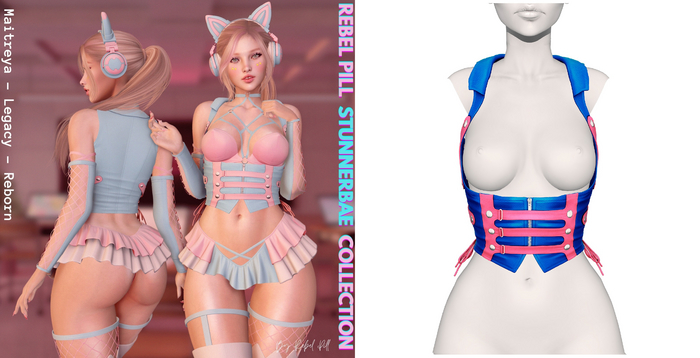 Rebelpill - StunnerBae Collection LeatherVest Splashy Blue