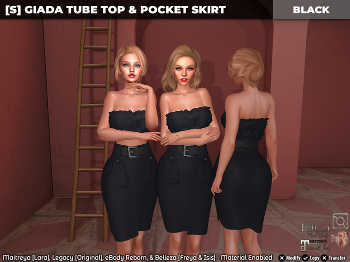 [S] Giada Tube Top & Pocket Skirt Black