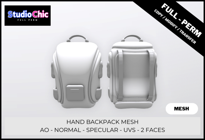 HAND BACKPACK MESH -  FULL PERM -  - ONLY MESH - 3 FACES - UVS - NORMAL - SPECULAR - AO