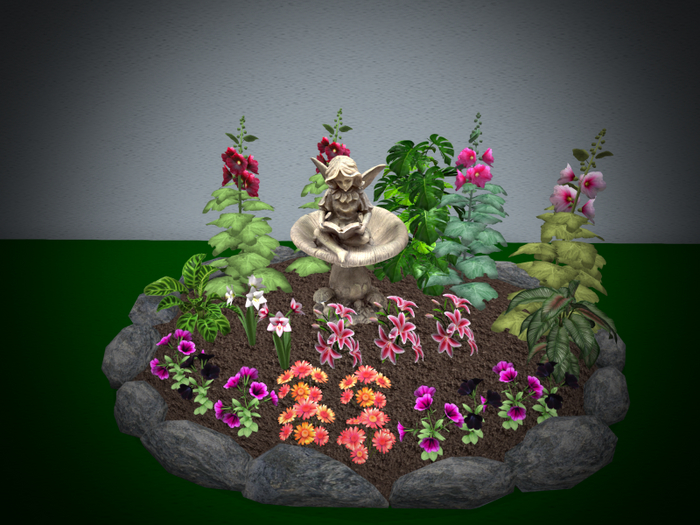 Flower Garden With Birdbath 