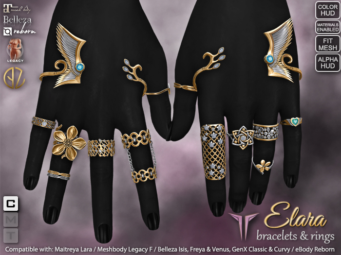 **RE** Elara Rings & Bracelets - Maitreya, Belleza, Meshbody, eBODY