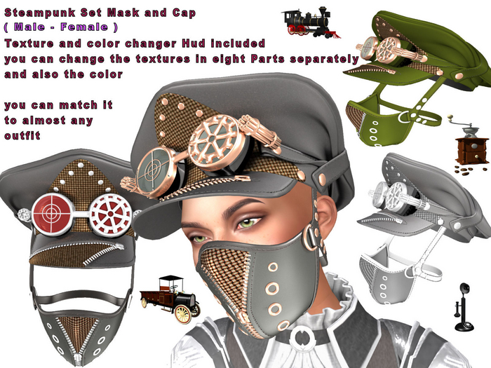 Steampunk Set Mask and Cap