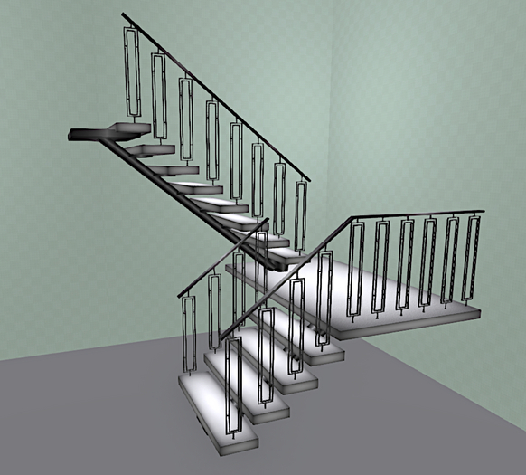MODERN FLOATING STAIRS WITH RAILINGS MESH FULL PERM