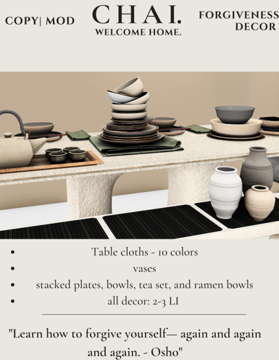 CHAI. Forgiveness Dining Decor (Rez Me)