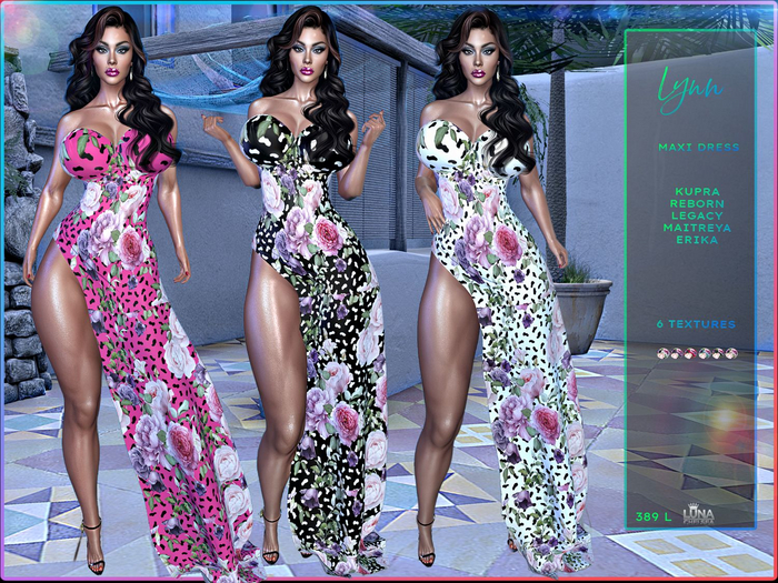 Second Life Marketplace - Lynn Sexy Formal High Slit Gown, Floral Cheetah  prints, Luna Chelsea