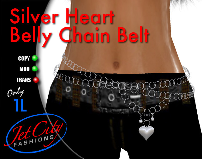 JCF-Silver Heart Belly Chain Belt Boxed