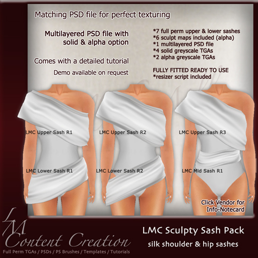 LMC PSD FILES - Sculpty Sash Pack - Silk off shoulder & hip wraps