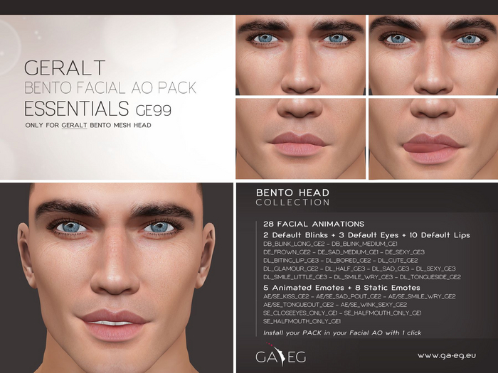 Second Life Marketplace - [GA.EG] Geralt Bento Facial AO Pack - GE99 ...