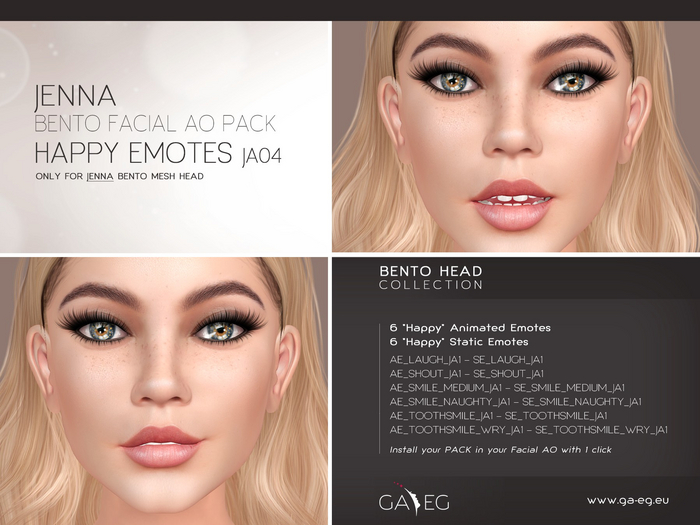 Second Life Marketplace - [GA.EG] Jenna Bento Facial AO Pack - JA04 ...