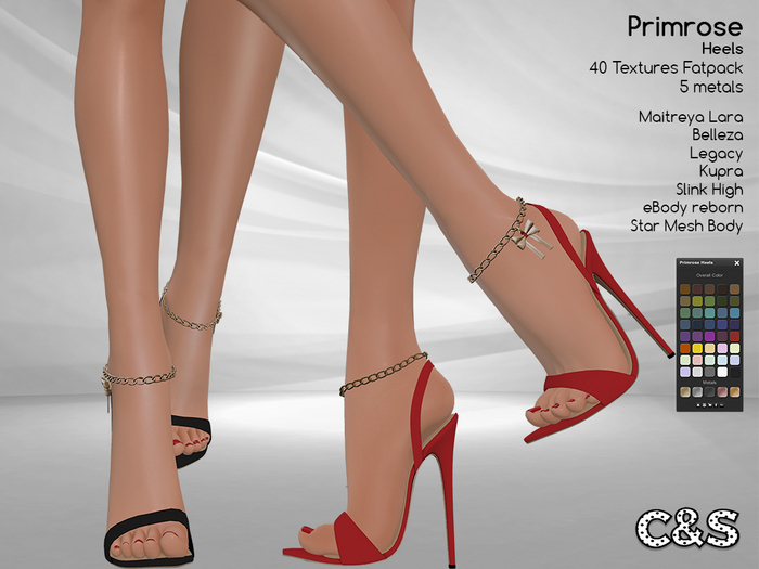 C&S Primrose Heels for Maitreya, Belleza, Starbody, Legacy, eBody, Slink and Kupra. 40 Text