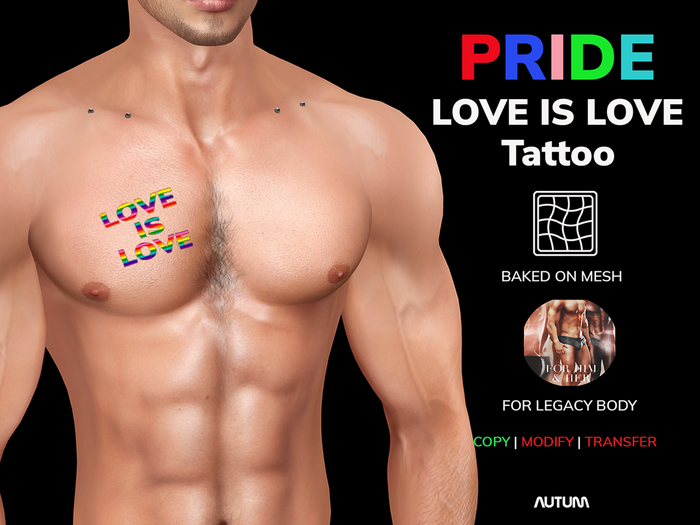 Autum - Pride Love is Love Chest Tattoo 