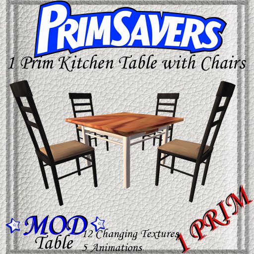 PrimSavers - 1 Prim Kitchen Square Table + 4 Chairs Paralel