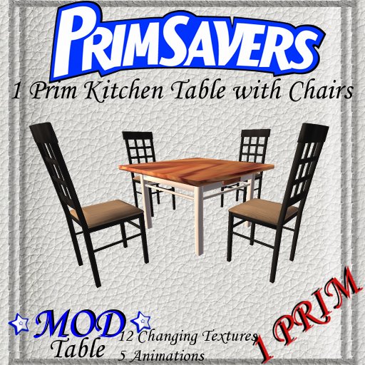 PrimSavers - 1 Prim Kitchen Square Table + 4 Chairs Grid