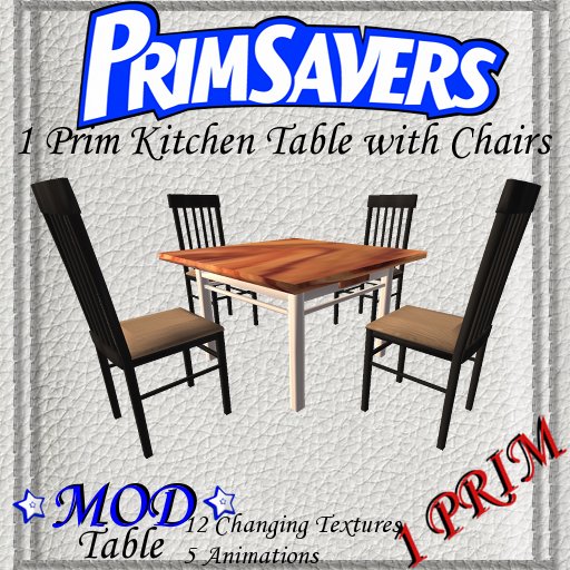 PrimSavers - 1 Prim Kitchen Square Table + 4 Chairs Bars