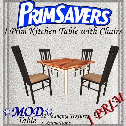 PrimSavers - 1 Prim Kitchen Square Table + 4 Chairs Band