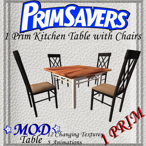 PrimSavers - 1 Prim Kitchen Square Table + 4 Chairs 45